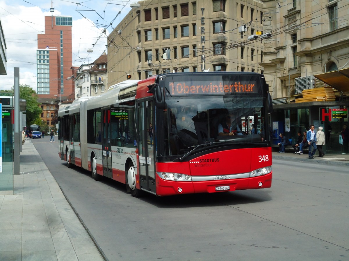 (144'473) - SW Winterthur - Nr. 348/ZH 766'348 - Solaris am 20. Mai 2013 beim Hauptbahnhof Winterthur