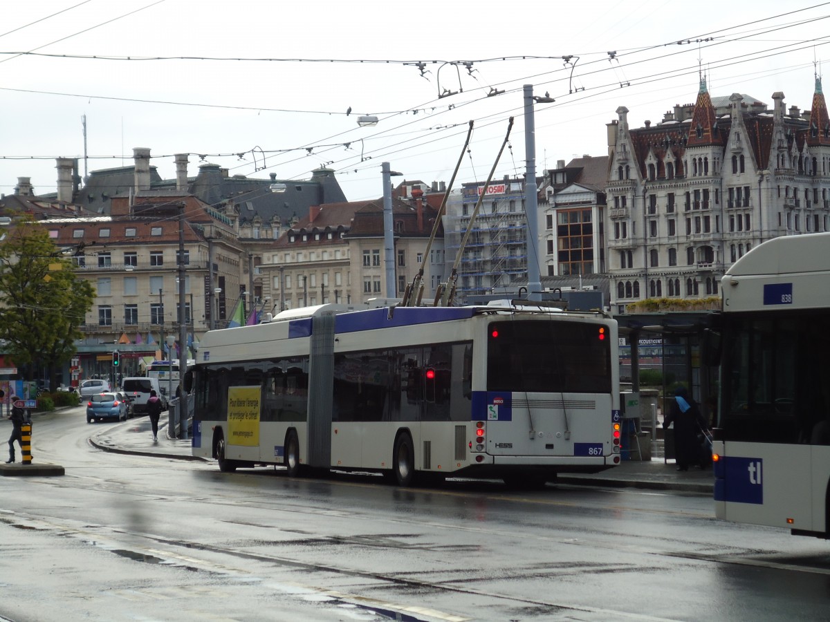 (144'577) - TL Lausanne - Nr. 867 - Hess/Hess Gelenktrolleybus am 26. Mai 2013 in Lausanne, Bel-Air