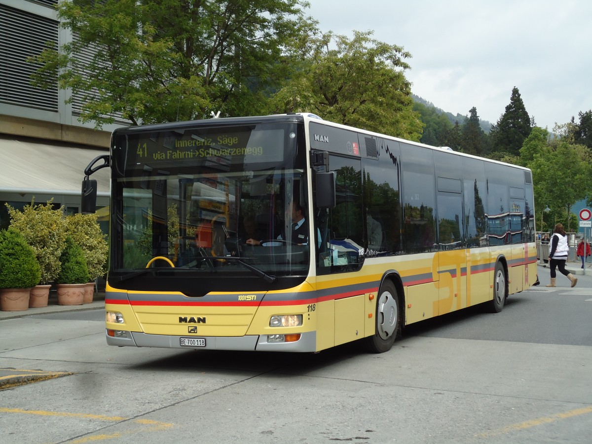 (144'808) - STI Thun - Nr. 118/BE 700'118 - MAN am 2. Juni 2013 beim Bahnhof Thun