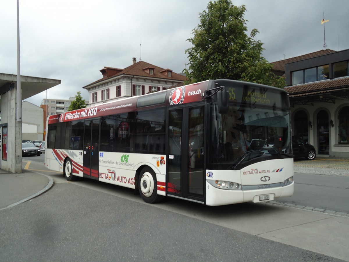 (144'919) - ARAG Ruswil - Nr. 3/LU 15'036 - Solaris am 10. Juni 2013 beim Bahnhof Sursee