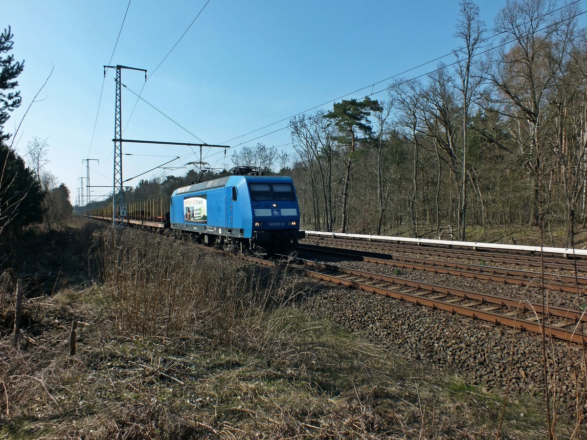  145 023  (alias 145 083) der PRESS f�hrt hier am 30.3.14 mit einem G�terzug in Richtung Frankfurt.