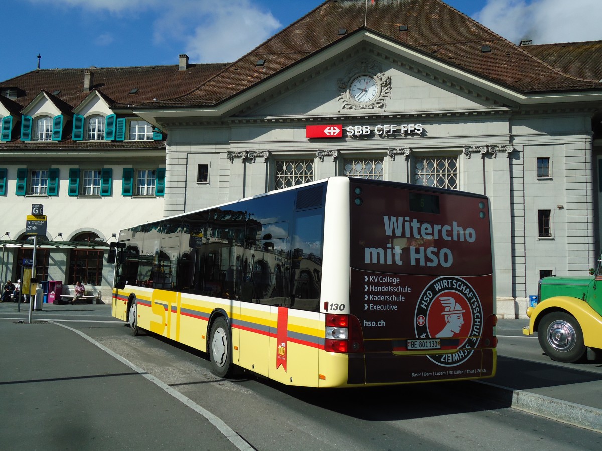 (145'512) - STI Thun - Nr. 130/BE 801'130 - MAN am 30. Juni 2013 beim Bahnhof Thun