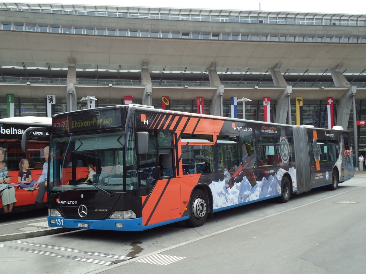 (145'716) - VBL Luzern - Nr. 131/LU 15'015 - Mercedes am 8. Juli 2013 beim Bahnhof Luzern