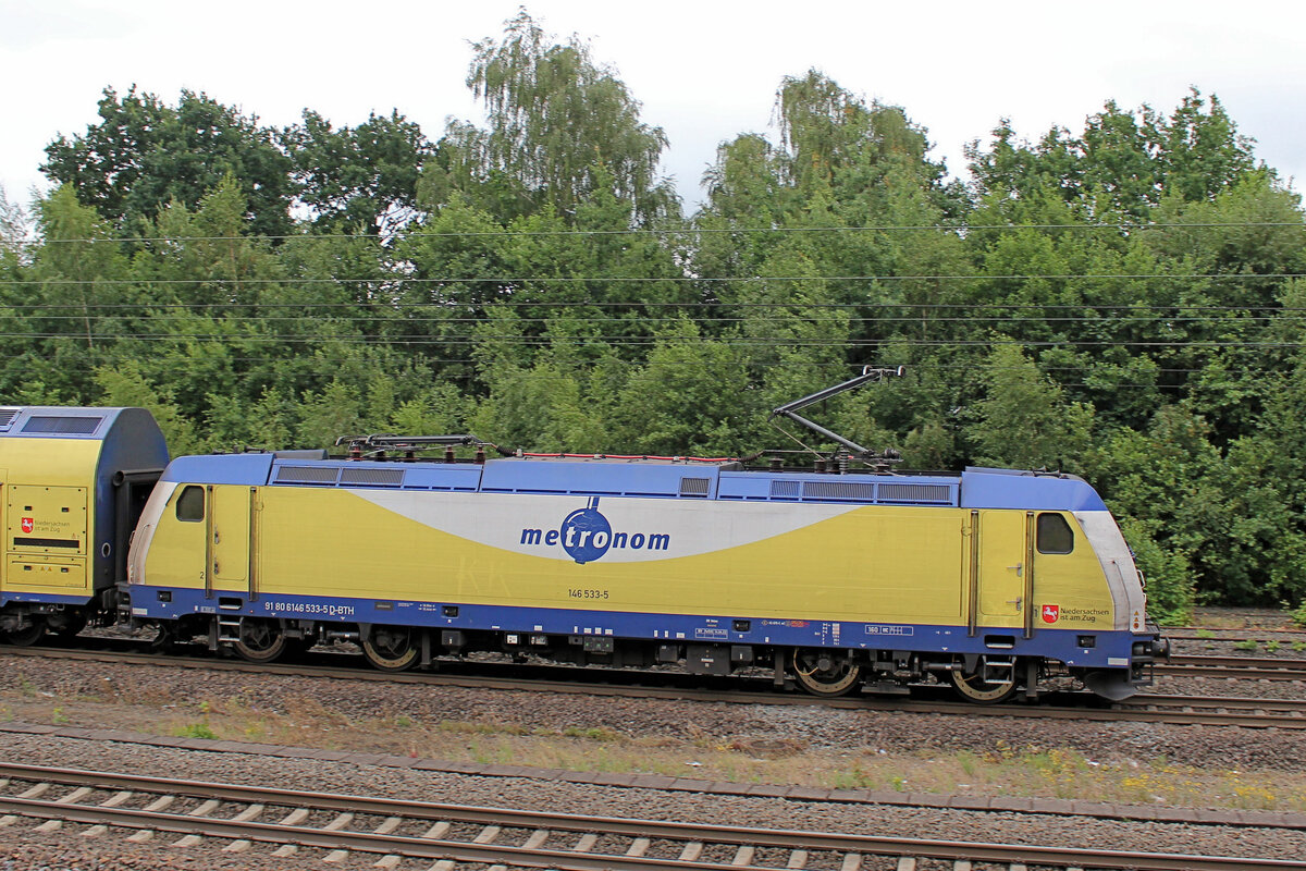 146 533-5 macht sich auf den Weg nach Hamburg. Tostedt, 24.07.2023