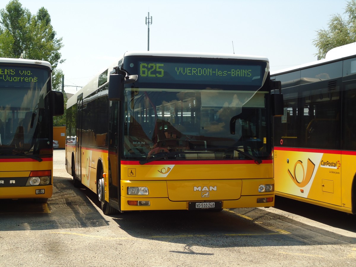 (146'011) - CarPostal Ouest - VD 510'248 - MAN (ex P 25'586) am 22. Juli 2013 in Yverdon, Garage