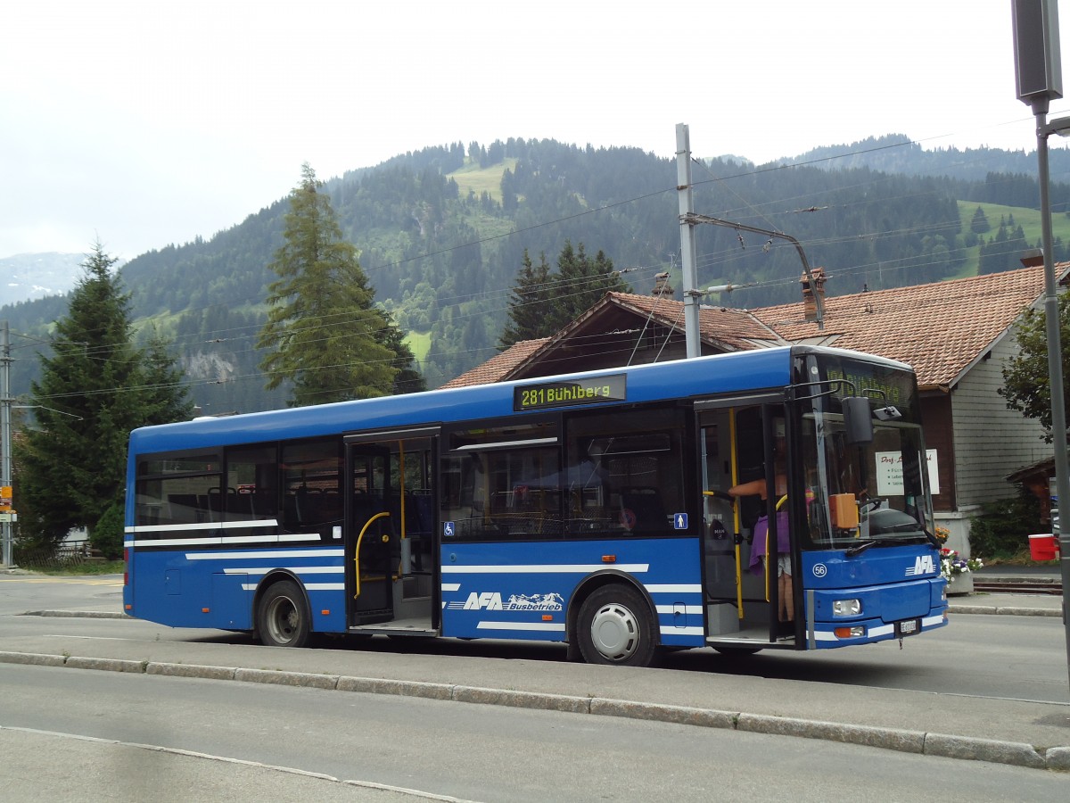 (146'148) - AFA Adelboden - Nr. 56/BE 611'030 - MAN/Gppel am 28. Juli 2013 beim Bahnhof Lenk