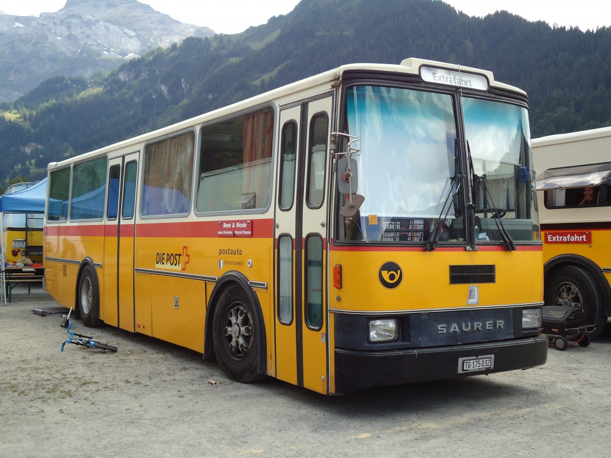 (146'345) - Schr, Ettenhausen - TG 175'032 - Saurer/R&J (ex Zimmermann, Kerns; ex Amstein, Willisau) am 17. August 2013 in Lenk, Metschbahnen