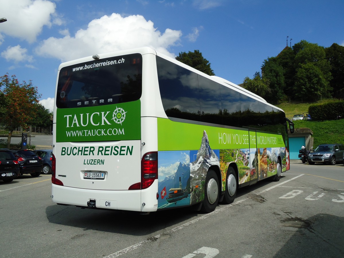 (146'517) - Bucher, Luzern - LU 15'563 - Setra am 26. August 2013 in Gruyres, Gruyres Ville