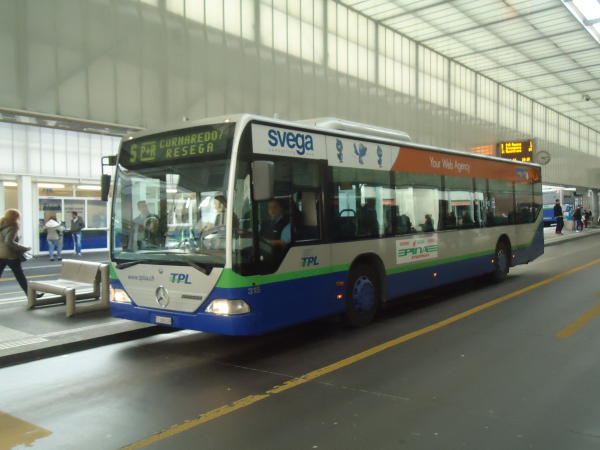 (147'736) - TPL Lugano - Nr. 315/TI 309'039 - Mercedes (ex Nr. 14) am 5. November 2013 in Lugano, Centro