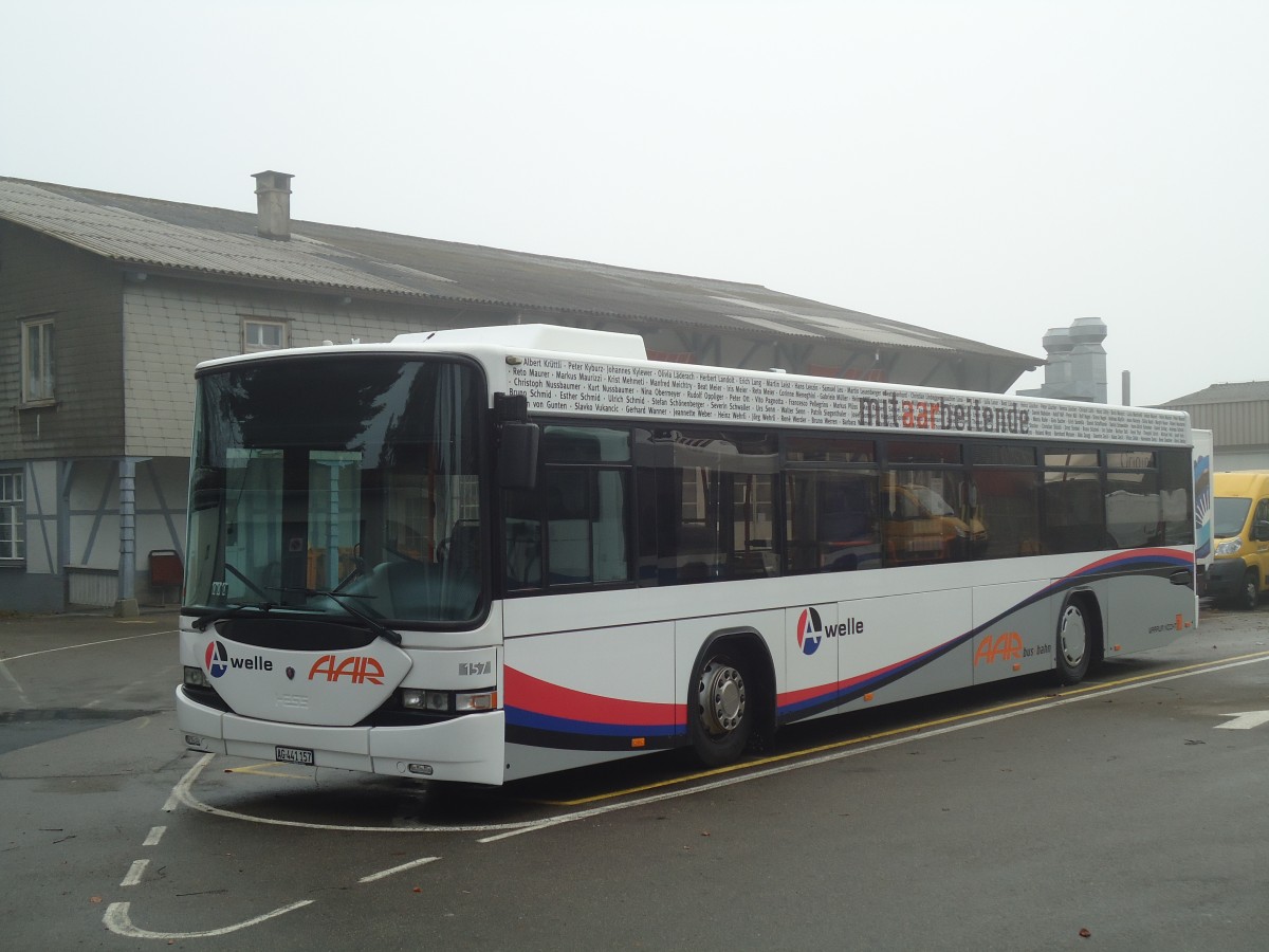(148'337) - AAR bus+bahn, Aarau - Nr. 157/AG 441'157 - Scania/Hess am 15. Dezember 2013 in Bellach, Hess