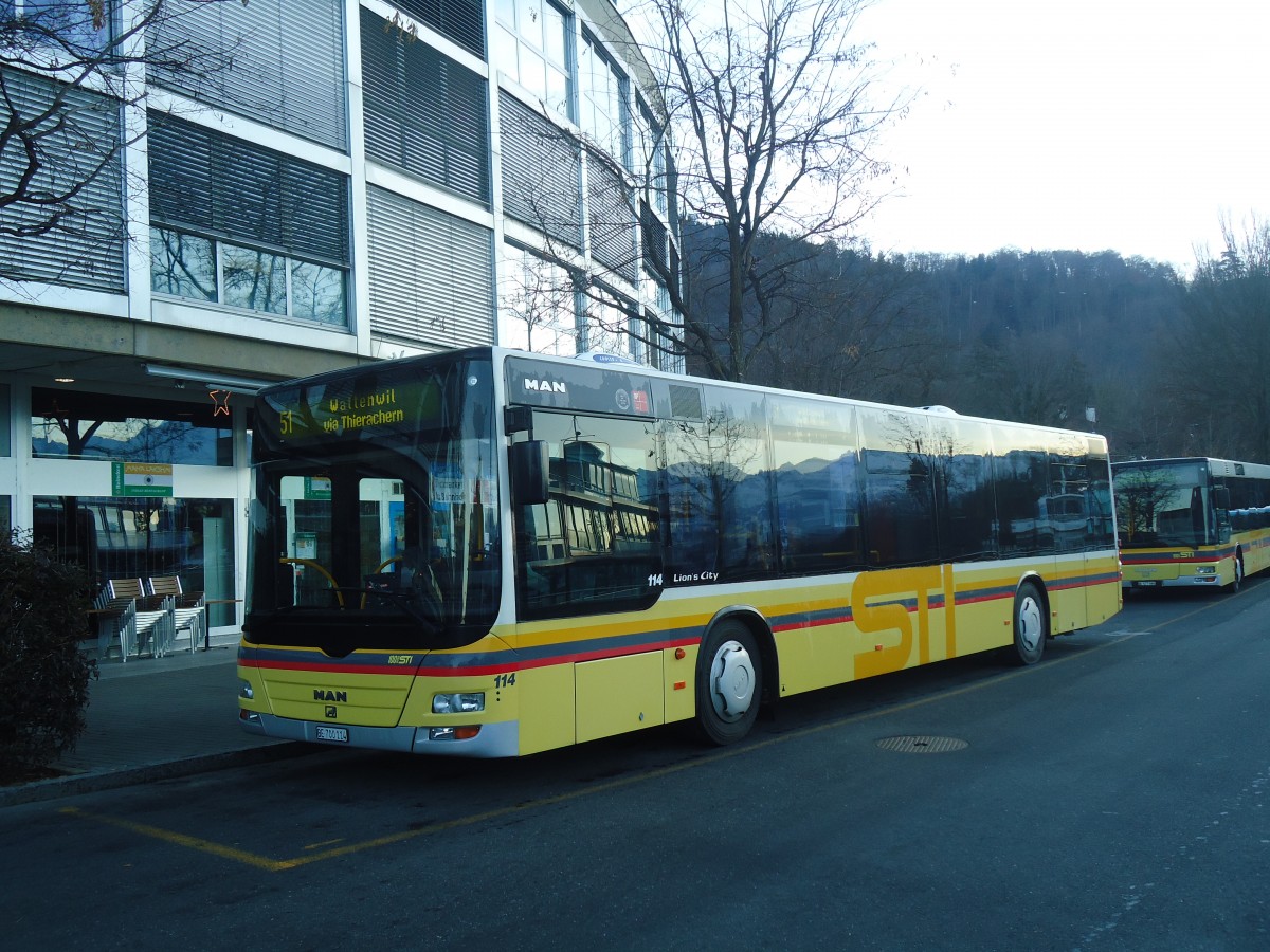 (148'608) - STI Thun - Nr. 114/BE 700'114 - MAN am 31. Dezember 2013 bei der Schifflndte Thun