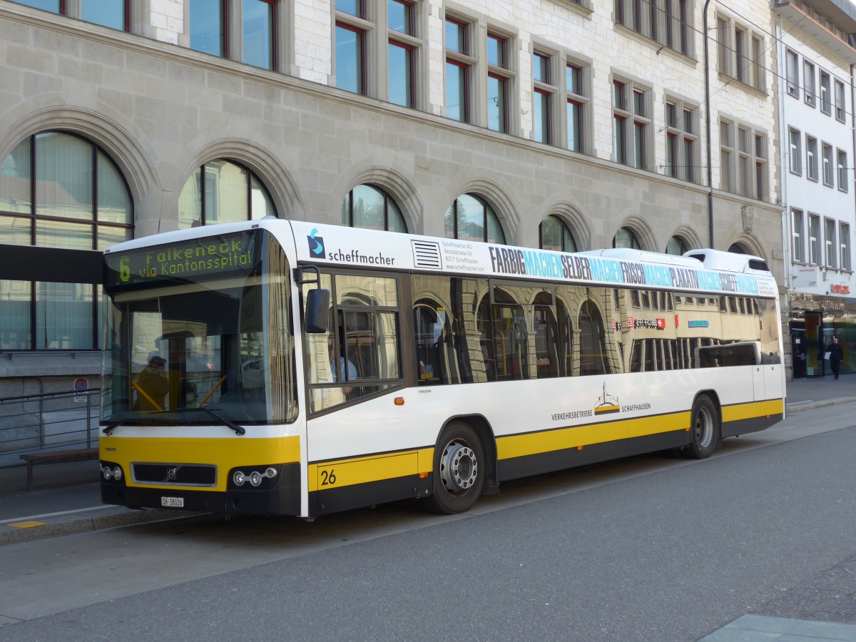 (149'396) - VBSH Schaffhausen - Nr. 26/SH 38'026 - Volvo am 29. Mrz 2014 beim Bahnhof Schaffhausen