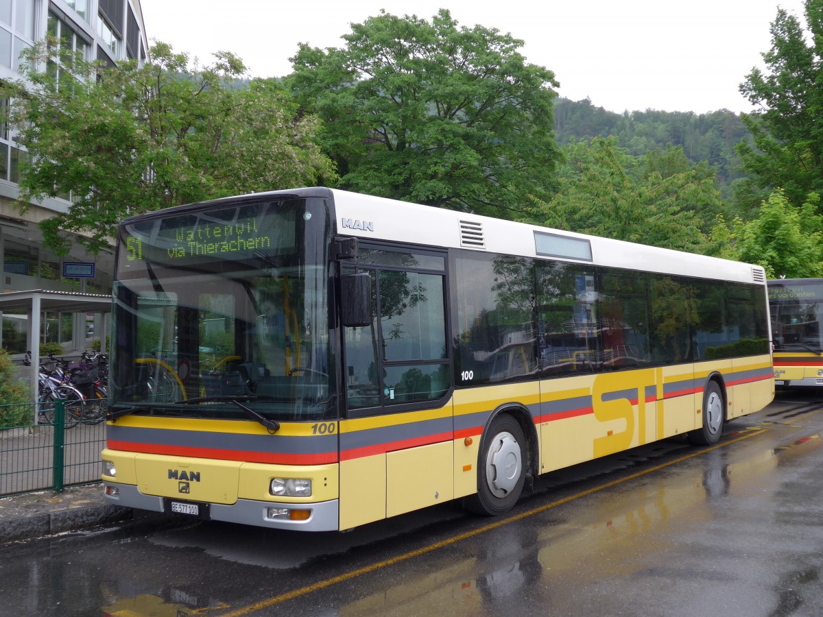 (150'764) - STI Thun - Nr. 100/BE 577'100 - MAN am 26. Mai 2014 bei der Schifflndte Thun