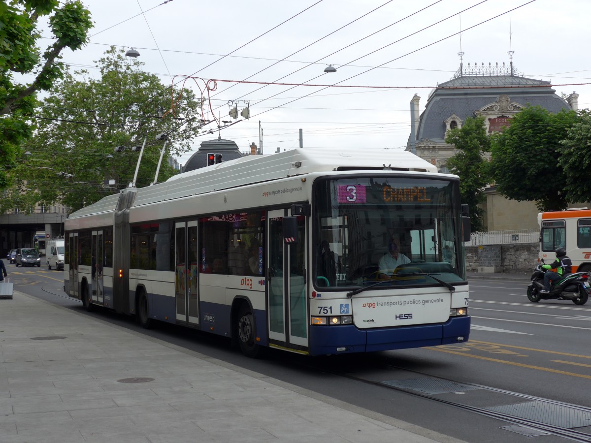 (150'776) - TPG Genve - Nr. 751 - Hess/Hess Gelenktrolleybus am 26. mai 2014 in Genve, Place des Vingt-Deux-Cantons