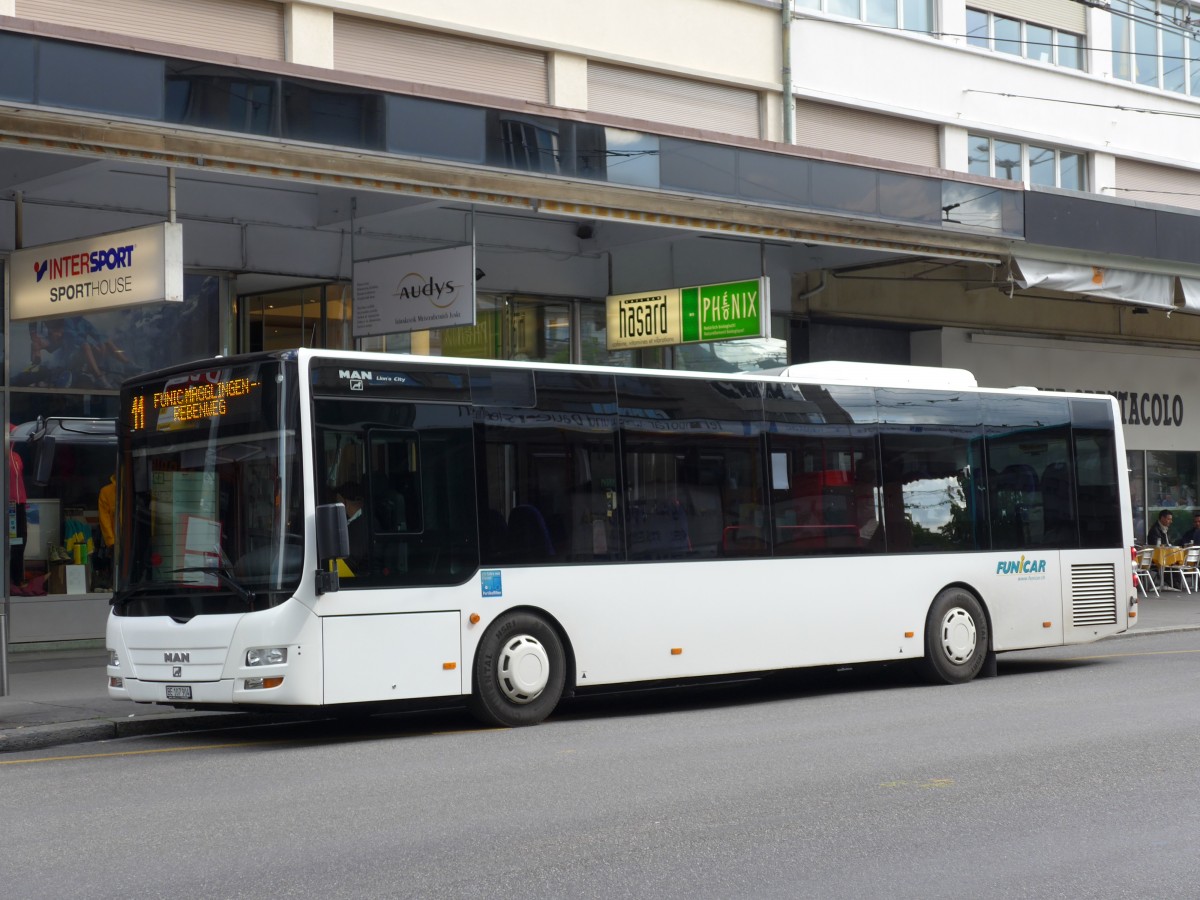 (151'070) - Funi-Car, Biel - Nr. 4/BE 107'904 - MAN/Gppel am 29. Mai 2014 beim Bahnhof Biel