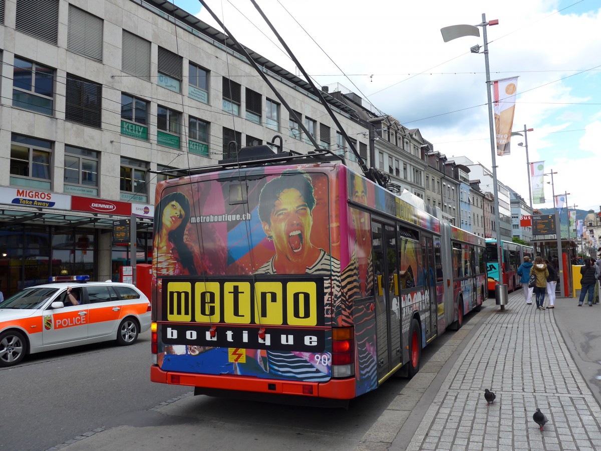 (151'086) - VB Biel - Nr. 90 - NAW/Hess Gelenktrolleybus am 29. Mai 2014 in Biel, Guisanplatz