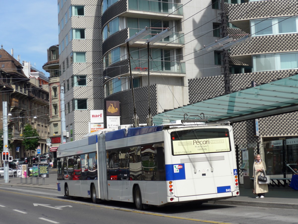 (151'145) - TL Lausanne - Nr. 843 - Hess/Hess Gelenktrolleybus am 1. Juni 2014 in Lausanne, Chauderon