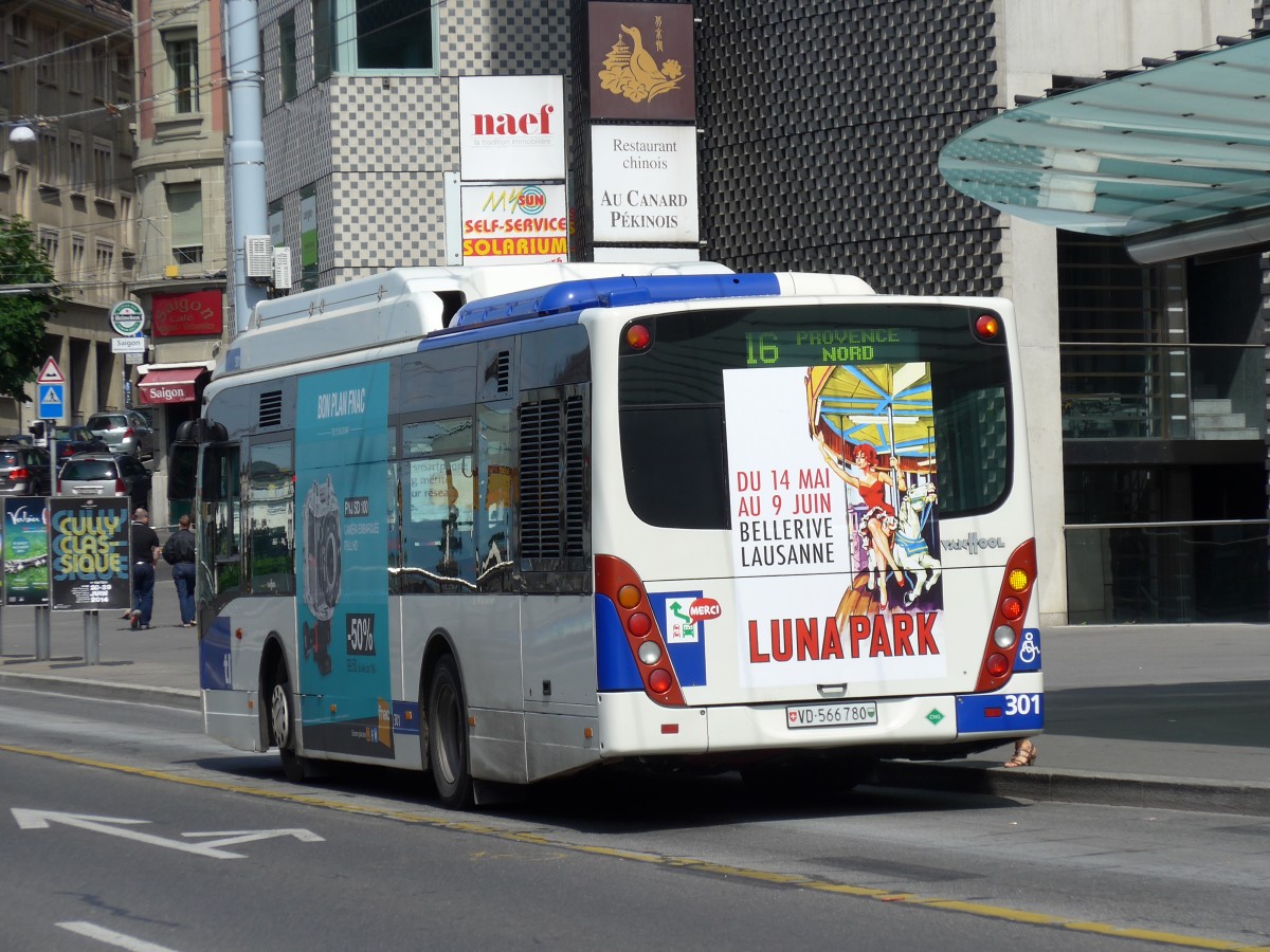 (151'146) - TL Lausanne - Nr. 301/VD 566'780 - Van Hool am 1. Juni 2014 in Lausanne, Chauderon