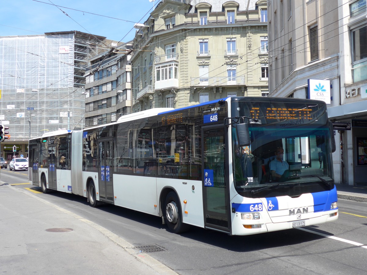 (151'187) - TL Lausanne - Nr. 648/VD 538'575 - MAN am 1. Juni 2014 in Lausanne, Bel-Air