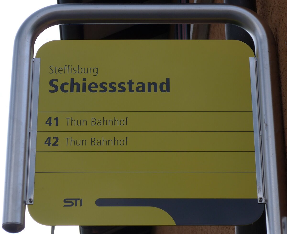 (151'865) - STI-Haltestellenschild - Steffisburg, Schiessstand - am 27. Juni 2014