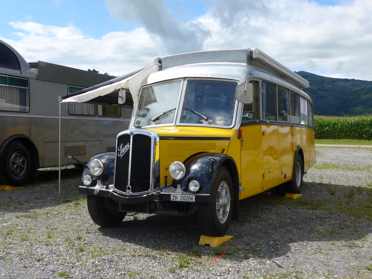 (153'823) - Langenegger A., Wdenswil - ZH 20'206 - Saurer/Krapf (ex Tscharner, Thusis) am 16. August 2014 in Altsttten, Allmendplatz