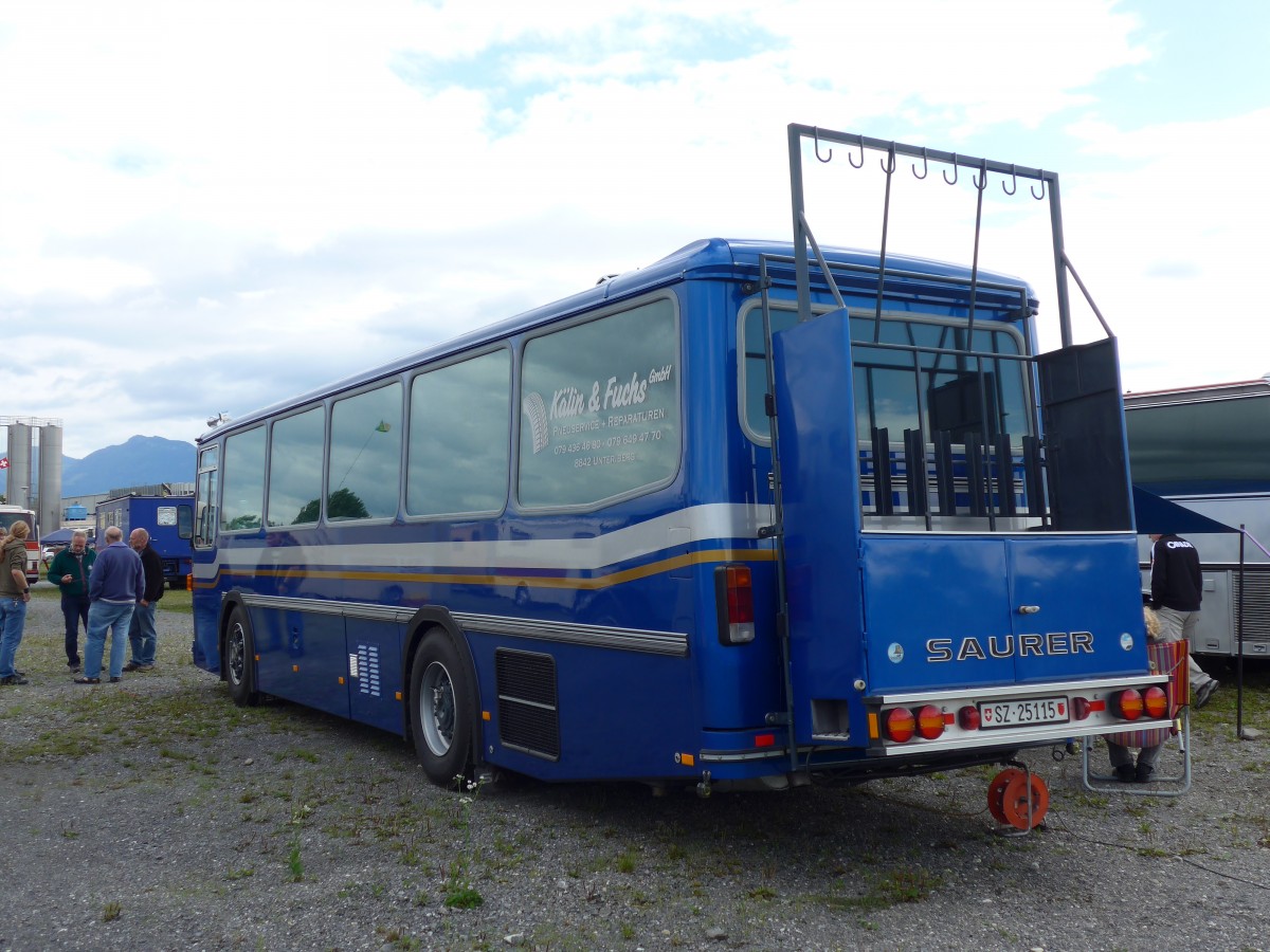 (153'832) - Steinauer, Einsiedeln - SZ 25'115 - Saurer/R&J (ex Albin, Fllanden; ex SBB Bern; ex Solr&Fontana, Ilanz; ex P 24'359) am 16. August 2014 in Altsttten, Allmendplatz