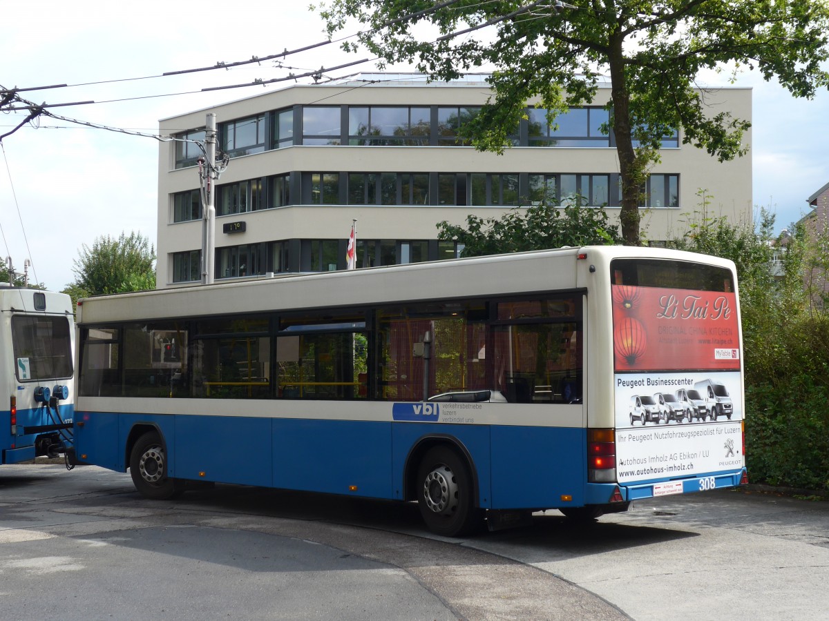 (154'028) - VBL Luzern - Nr. 308 - Lanz+Marti/Hess Personenanhnger am 19. August 2014 in Luzern, Maihof