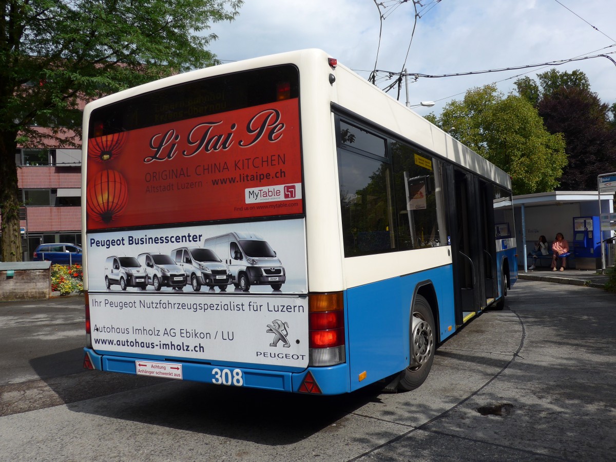 (154'029) - VBL Luzern - Nr. 308 - Lanz+Marti/Hess Personenanhnger am 19. August 2014 in Luzern, Maihof