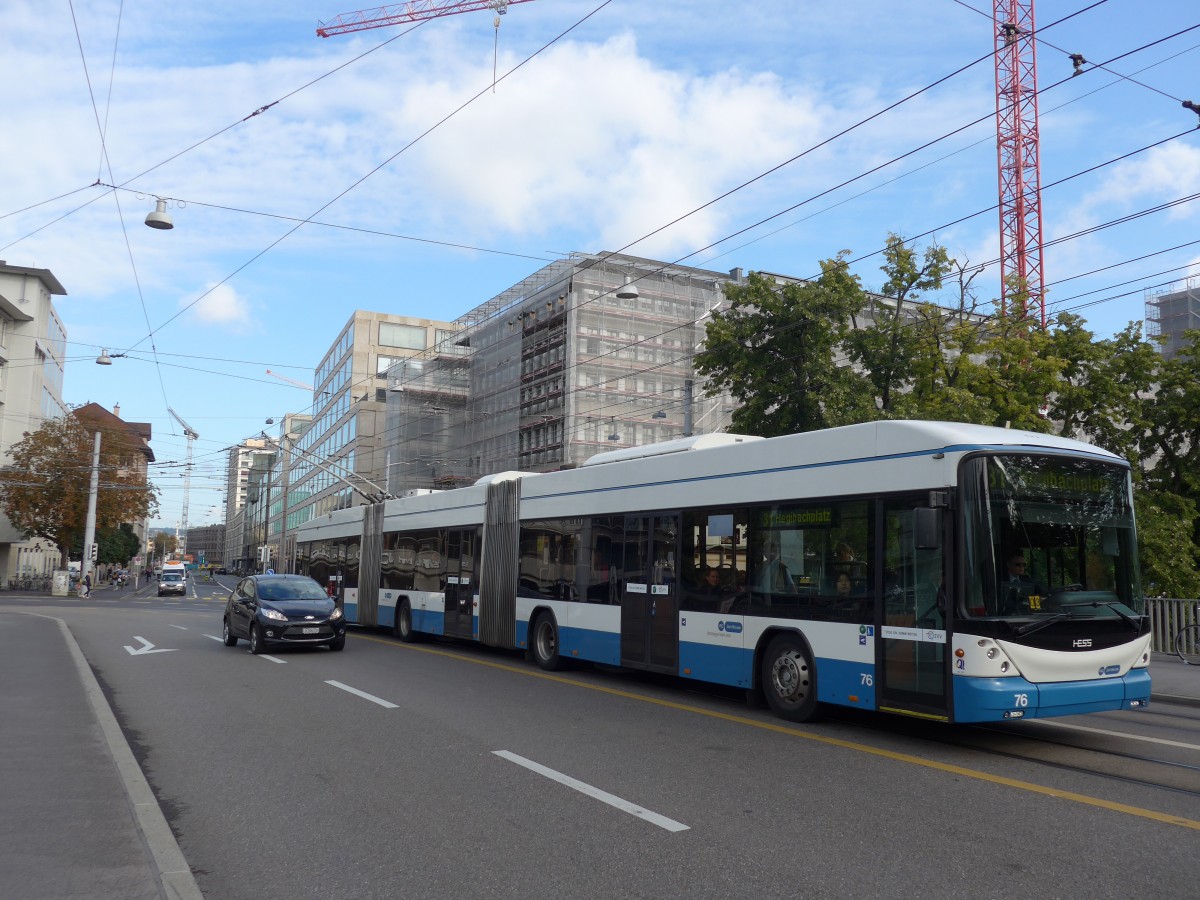 (154'280) - VBZ Zrich - Nr. 76 - Hess/Hess Doppelgelenktrolleybus am 21. August 2014 in Zrich, Sihlpost