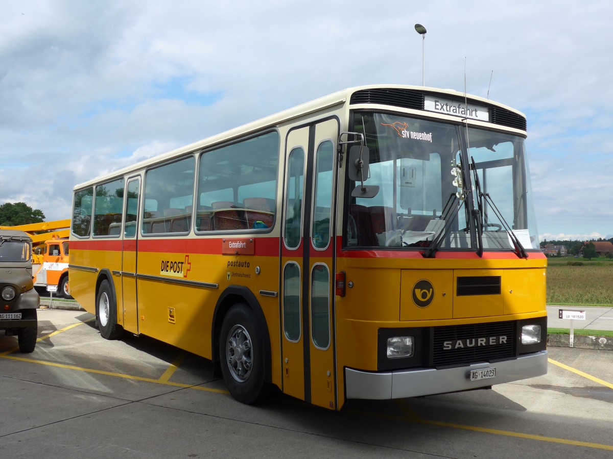 (154'494) - Voser, Neuenhof - AG 14'023 - Saurer/Tscher (ex Fischer, Roggwil; ex Mattli, Wassen) am 30. August 2014 in Oberkirch, CAMPUS Sursee