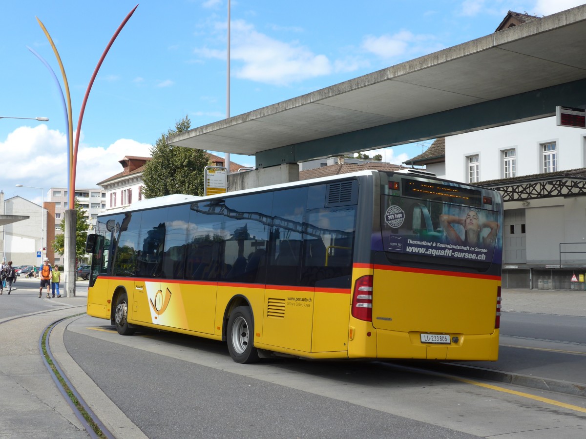 (154'624) - SB Trans, Sursee - Nr. 6/LU 233'806 - Mercedes (ex Hsler, Rickenbach) am 30. August 2014 beim Bahnhof Sursee