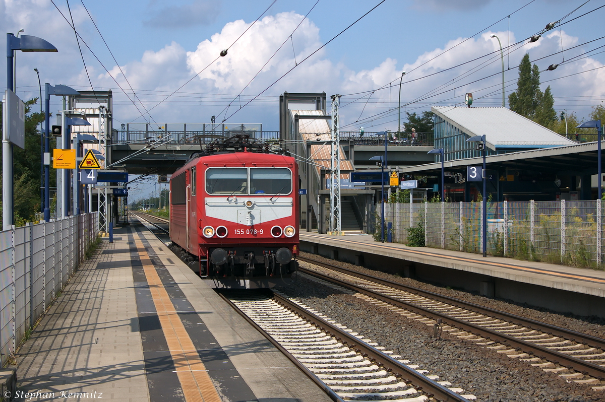 155 078-9 LEG - Leipziger Eisenbahnverkehrsgesellschaft mbH fuhr solo durch Berlin-Hohenschnhausen weiter in Richtung Biesdorfer Kreuz. 21.08.2014
