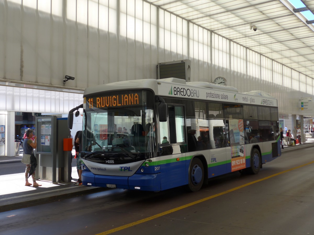 (155'169) - TPL Lugano - Nr. 207/TI 218'939 - Scania/Hess am 13. September 2014 in Lugano, Centro