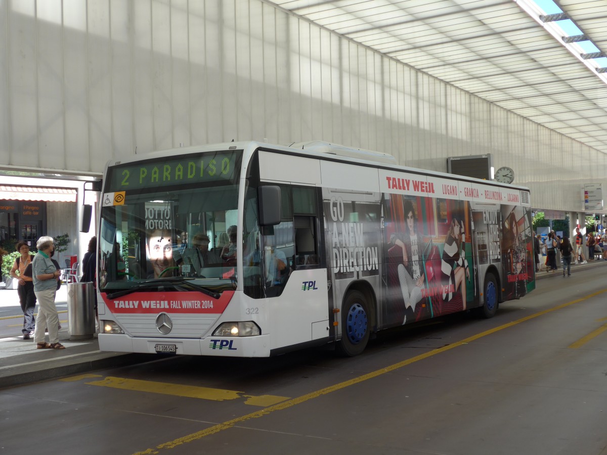 (155'174) - TPL Lugano - Nr. 322/TI 106'545 - Mercedes (ex Nr. 30) am 13. September 2014 in Lugano, Centro