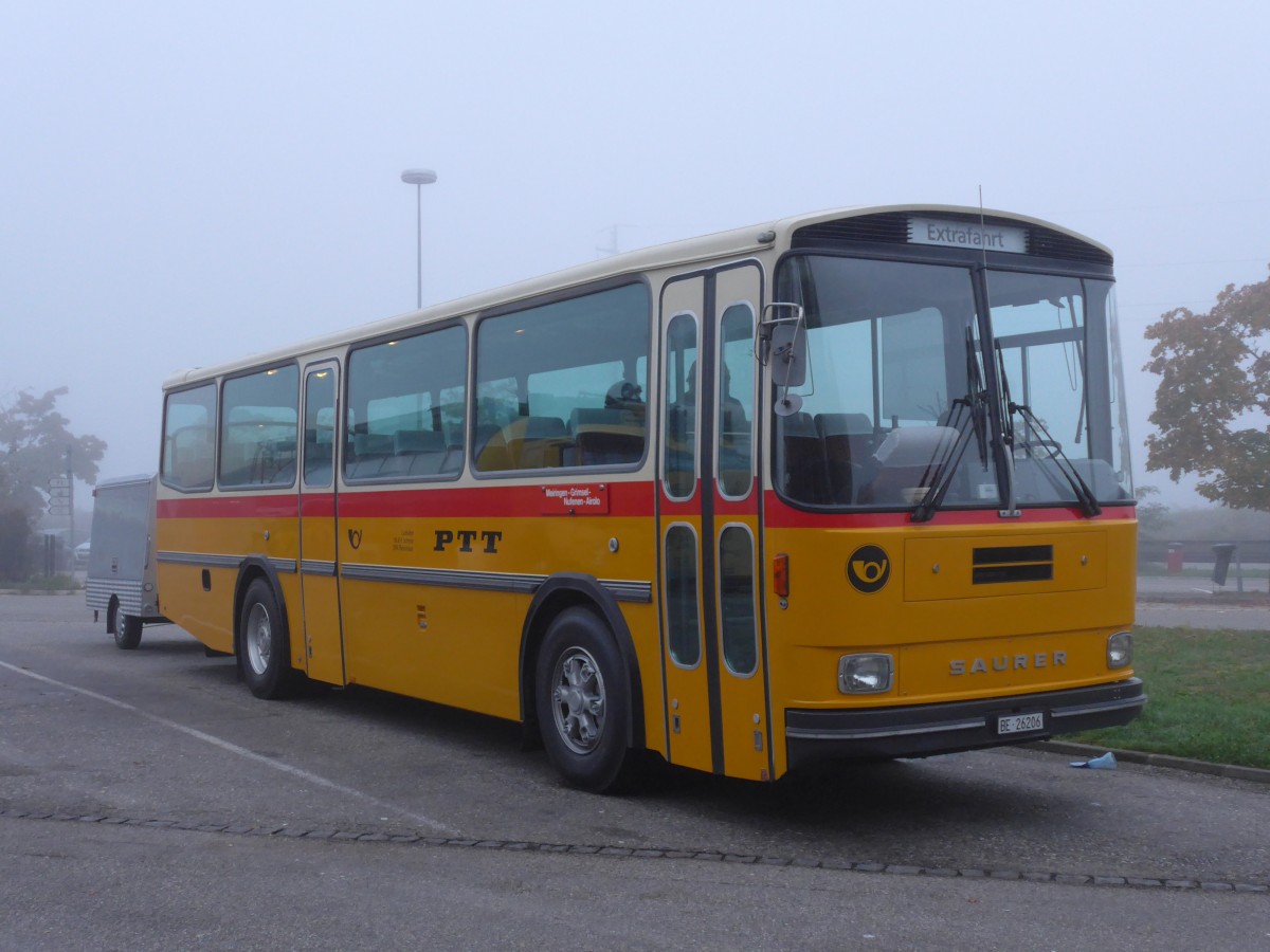 (155'597) - Schmid, Thrishaus - BE 26'206 - Saurer/Tscher (ex P 24'244) am 12. Oktober 2014 in Deitingen, Autobahnraststtte