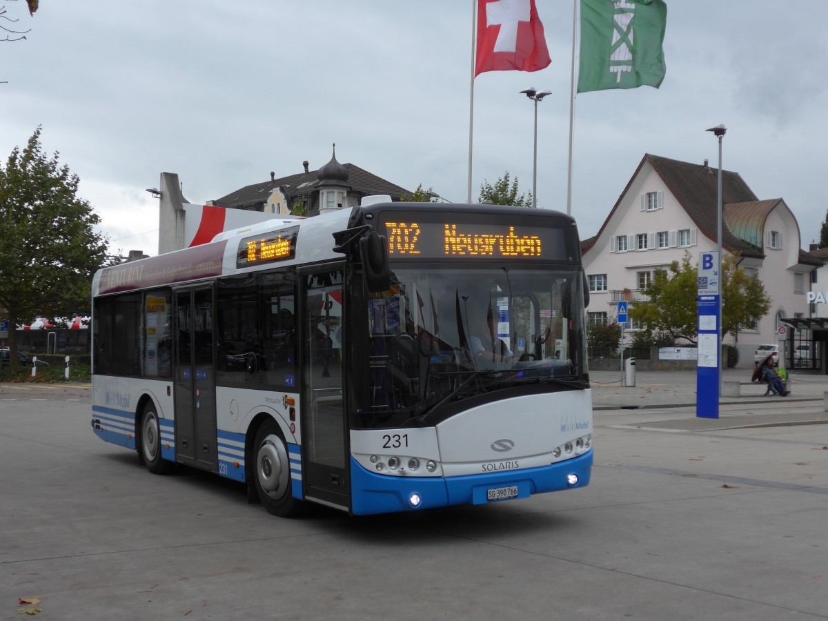 (155'926) - WilMobil, Wil - Nr. 231/SG 390'766 - Solaris am 22. Oktober 2014 beim Bahnhof Wil