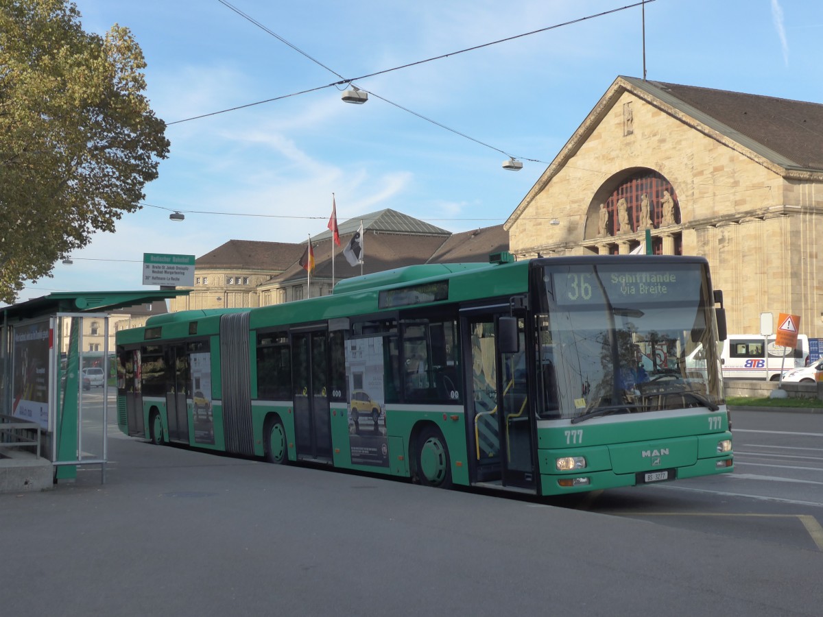 (156'167) - BVB Basel - Nr. 777/BS 3277 - MAN am 27. Oktober 2014 in Basel, Badischer Bahnhof