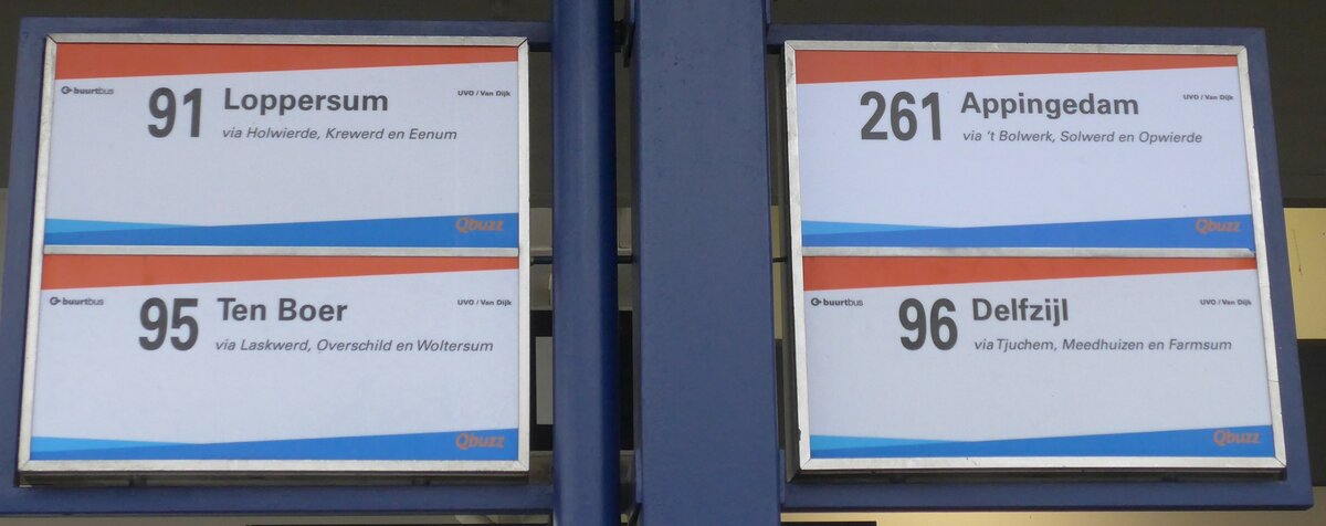(156'696) - buurtbus/UVO/Van Dijk/Qbuzz-Haltestellenschilder - Appingedam, Busstation - am 18. November 2014