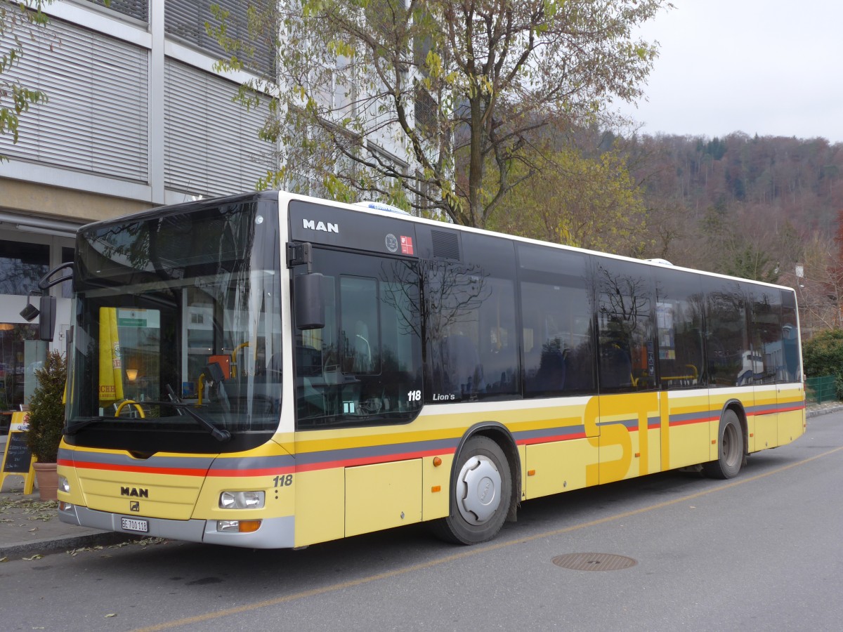 (157'708) - STI Thun - Nr. 118/BE 700'118 - MAN am 7. Dezember 2014 bei der Schifflndte Thun