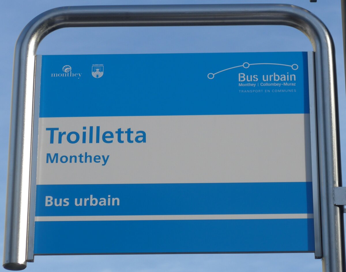 (158'117) - Bus urbain-Haltestellenschild - Monthey, Troilletta - am 2. Januar 2015