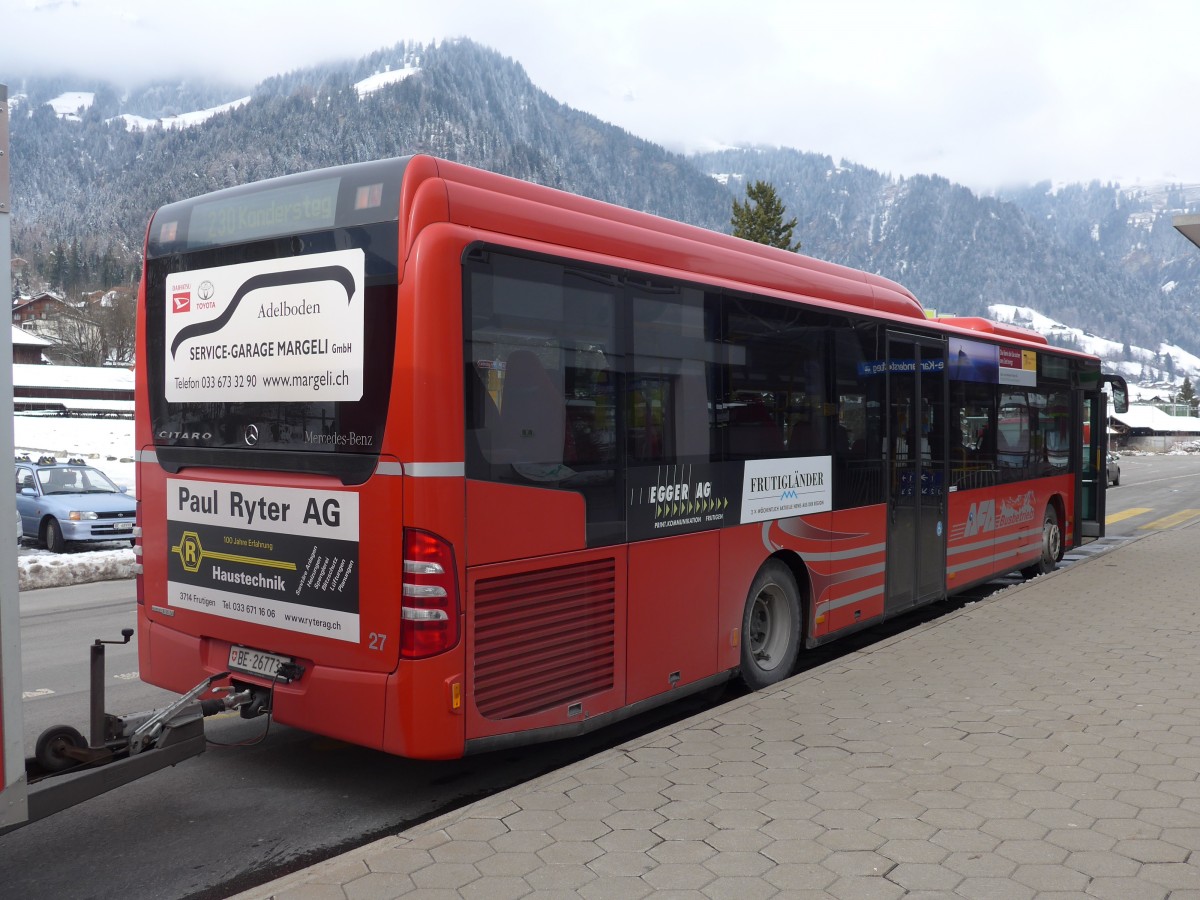 (158'498) - AFA Adelboden - Nr. 27/BE 26'773 - Mercedes am 24. Januar 2015 beim Bahnhof Frutigen