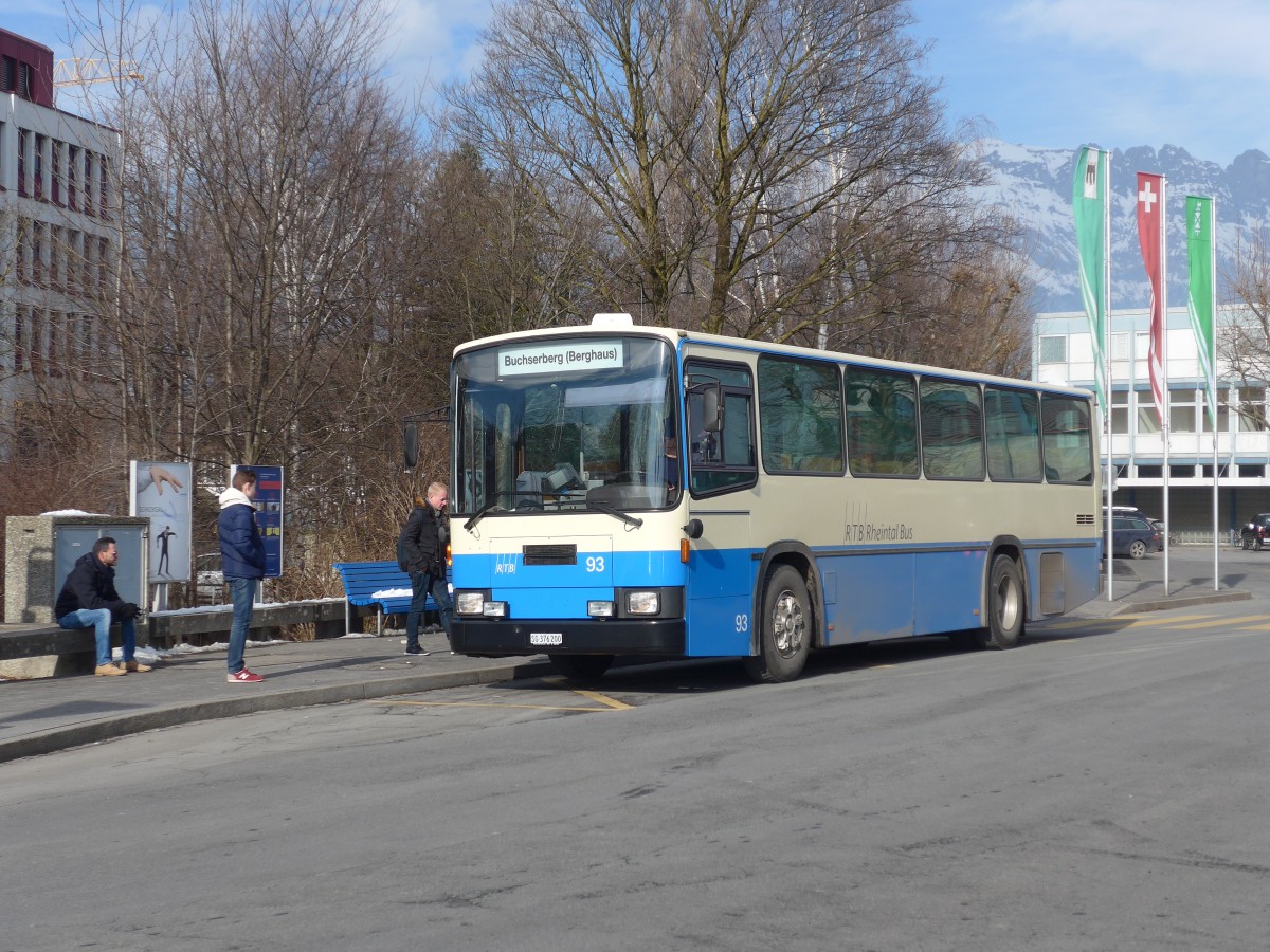 (158'707) - RTB Altsttten - Nr. 93/SG 376'200 - NAW/Lauber (ex R.G.V. Autobus, Stabio; ex AMSA Chiasso Nr. 23; ex AWA Amden Nr. 3) am 14. Februar 2015 beim Bahnhof Buchs