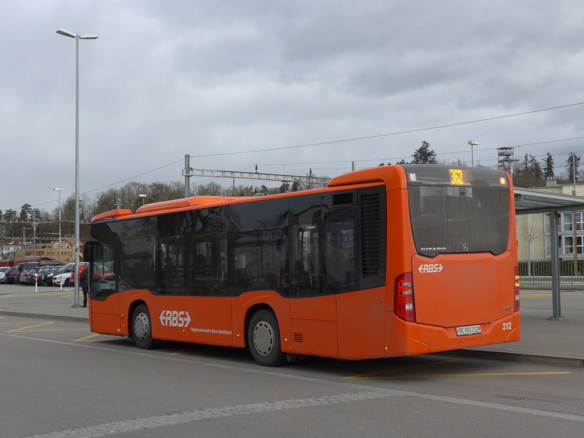 (158'938) - RBS Worblaufen - Nr. 212/BE 800'212 - Mercedes am 2. Mrz 2015 beim Bahnhof Lyss