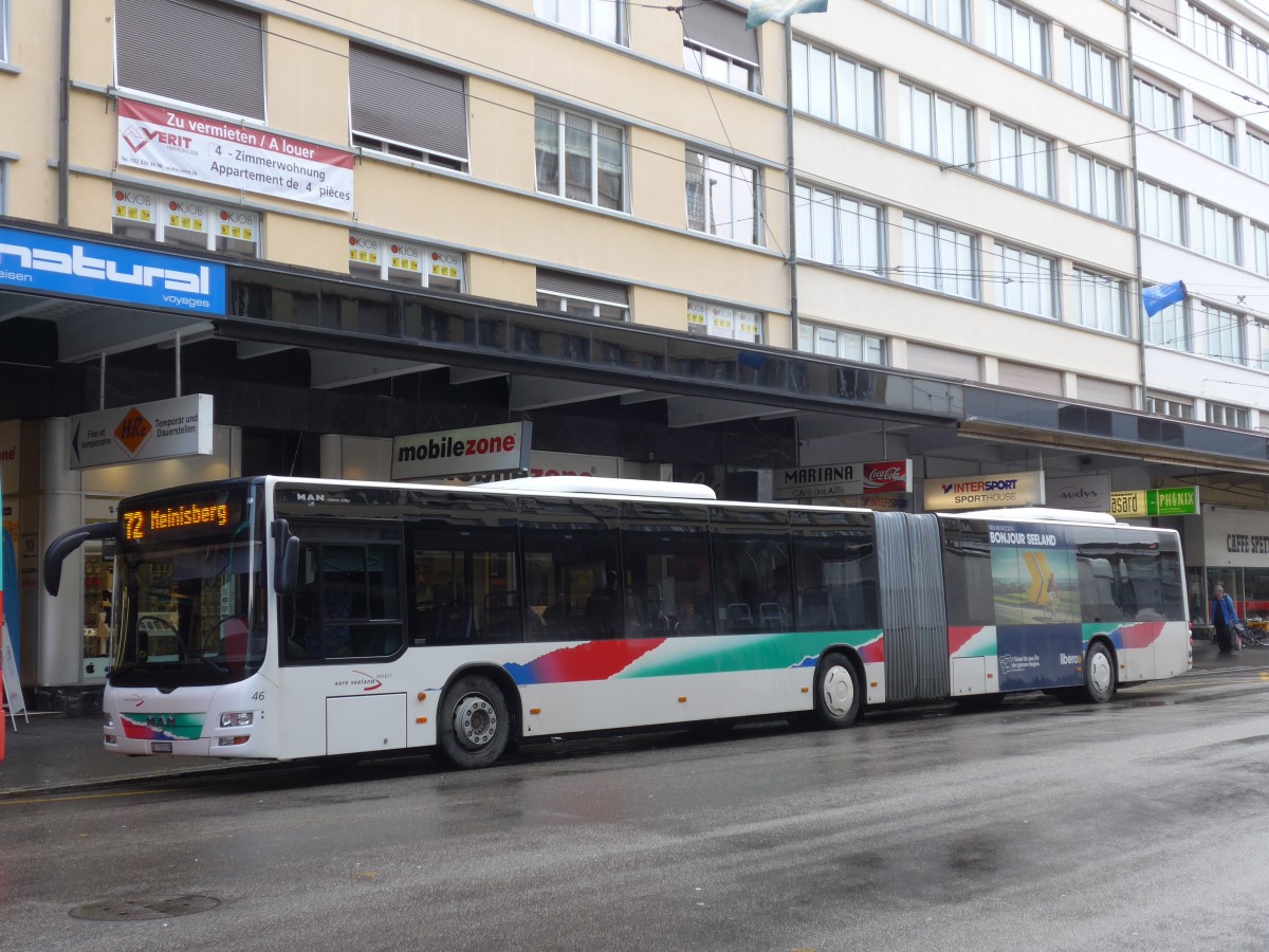 (158'953) - ASm Langenthal - Nr. 46/BE 703'519 - MAN am 2. Mrz 2015 beim Bahnhof Biel