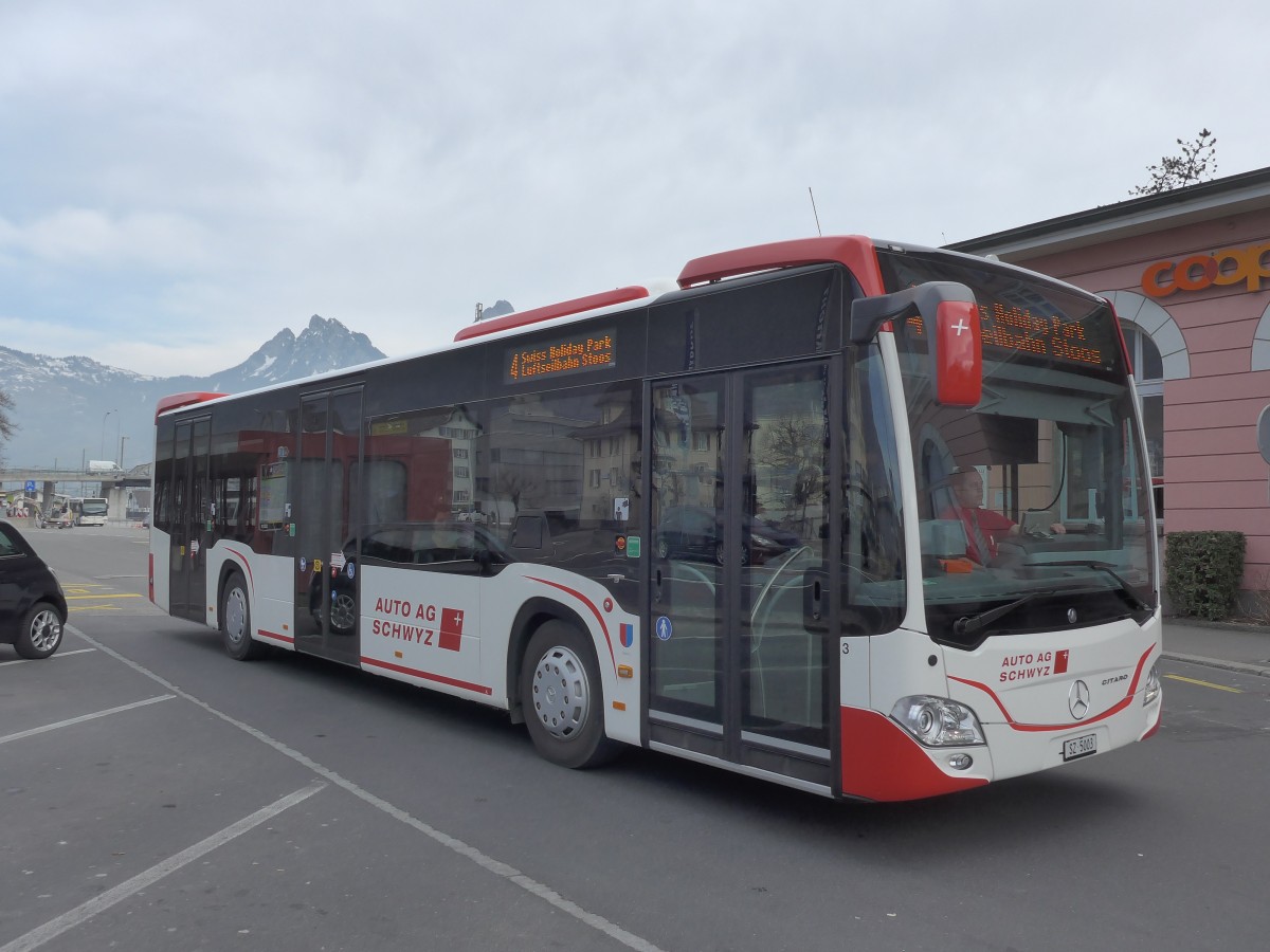 (159'246) - AAGS Schwyz - Nr. 3/SZ 5003 - Mercedes am 17. Mrz 2015 beim Bahnhof Brunnen