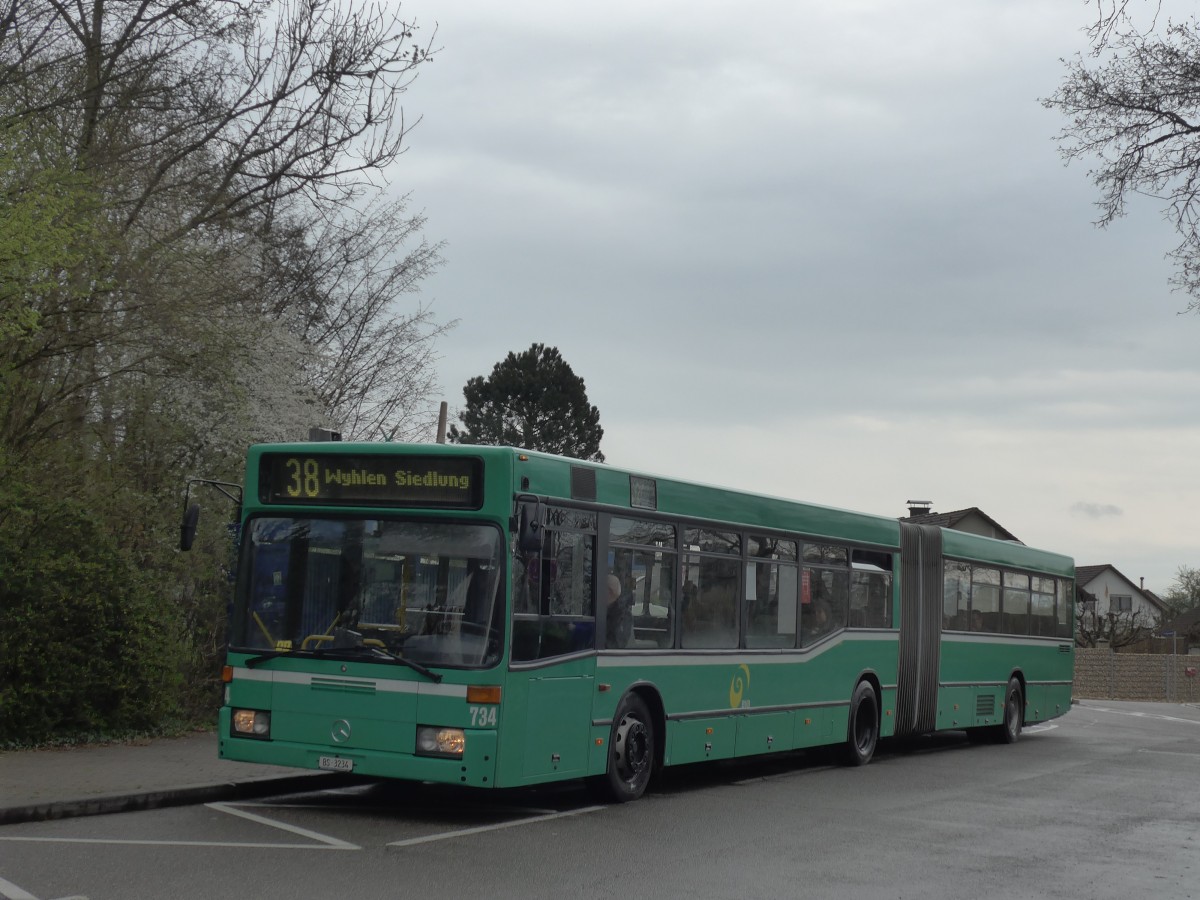 (159'788) - Aus der Schweiz: BVB Basel - Nr. 734/BS 3234 - Mercedes (ex VAG Freiburg/D Nr. 933) am 11. April 2015 in Grenzach-Wyhlen, Schulzentrum