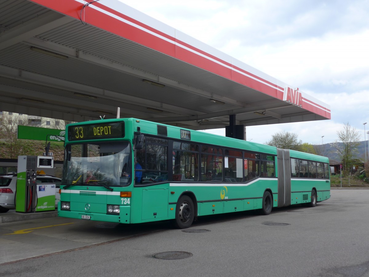 (159'869) - BVB Basel - Nr. 734/BS 3234 - Mercedes (ex VAG Freiburg/D Nr. 933) am 11. April 2015 in Basel, Garage Rankstrasse