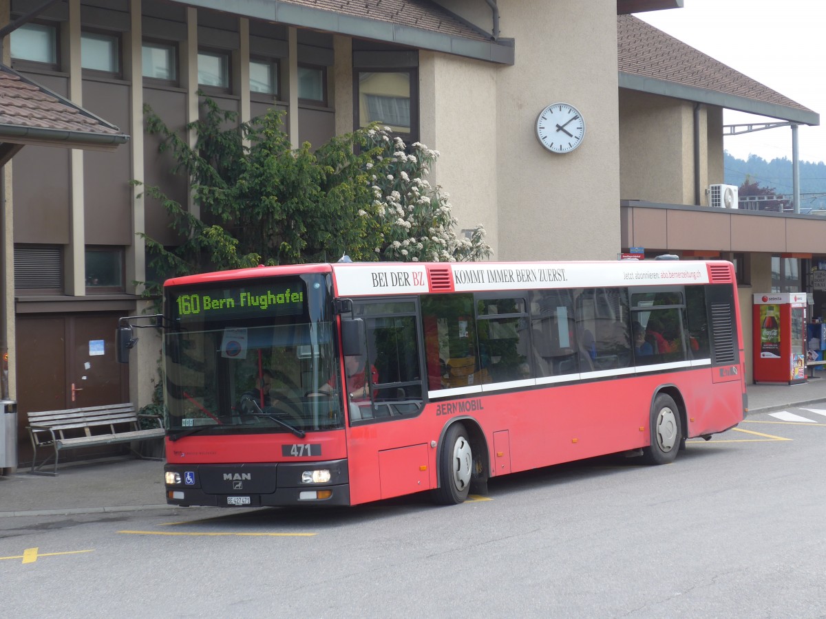 (160'720) - Bernmobil, Bern - Nr. 471/BE 427'471 - MAN/Gppel (ex Peyer, Niederwangen Nr. 71) am 22. Mai 2015 beim Bahnhof Konolfingen