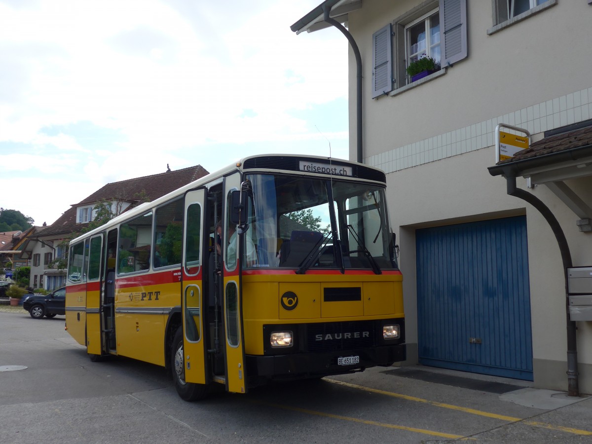 (161'455) - Bernair, Mnsingen - BE 651'182 - Saurer/Tscher (ex Schebath, Lauerz; ex Albin, Fllanden; ex Heim, Flums) am 30. Mai 2015 in Detligen, Post