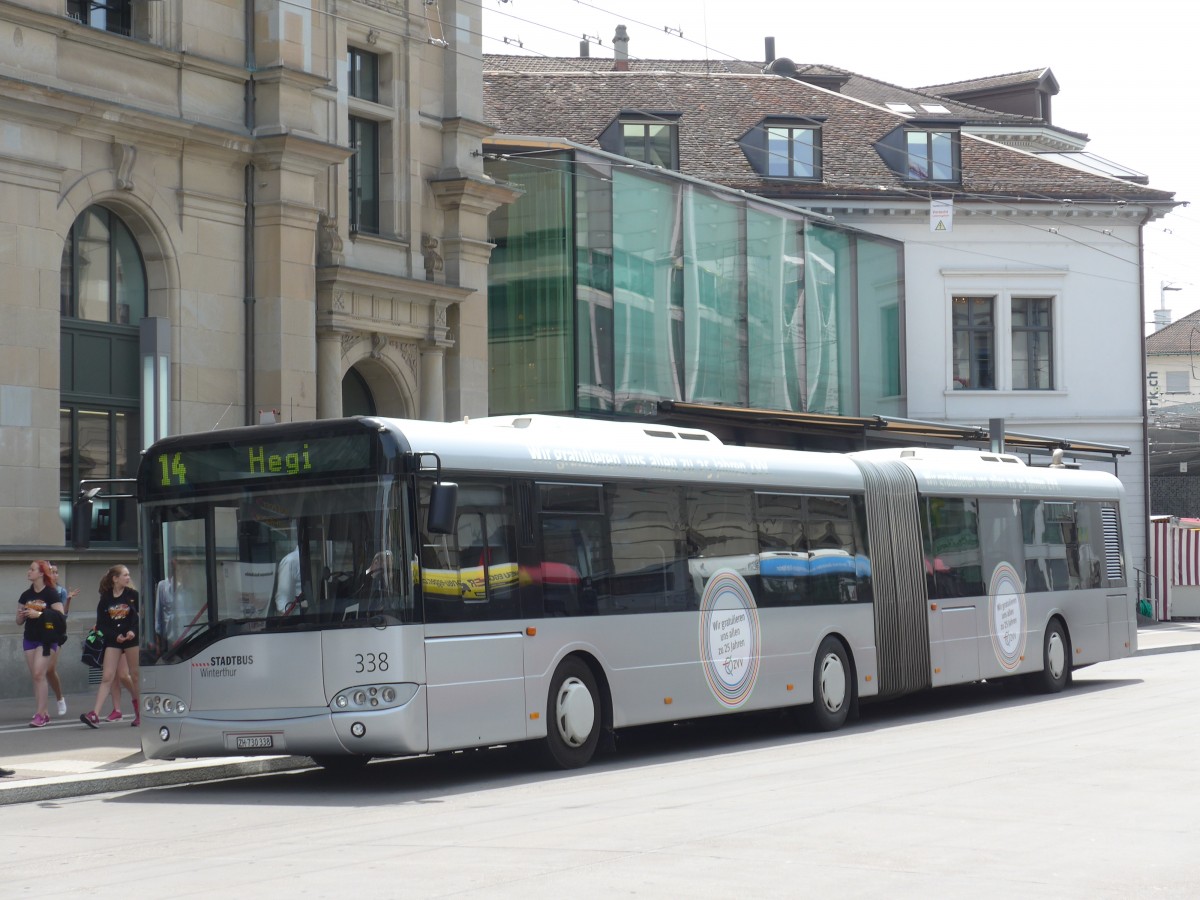 (161'614) - SW Winterthur - Nr. 338/ZH 730'338 - Solaris am 31. Mai 2015 beim Hauptbahnhof Winterthur